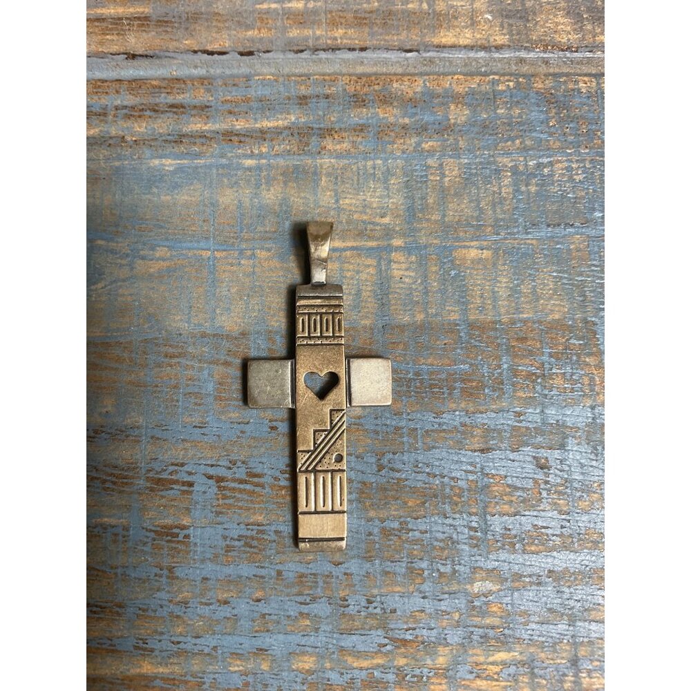 RMT Pollack Sterling .925 & 14K Yellow Gold Heart Cross Pendant